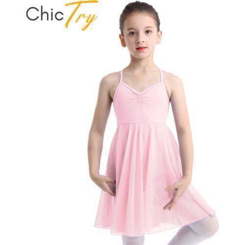 ChicTry Kids Girls Chiffon Ballet Tutu Leotard Dress Children Spaghetti Straps Gymnastics Leotard Stage Lyrical Dance Costumes