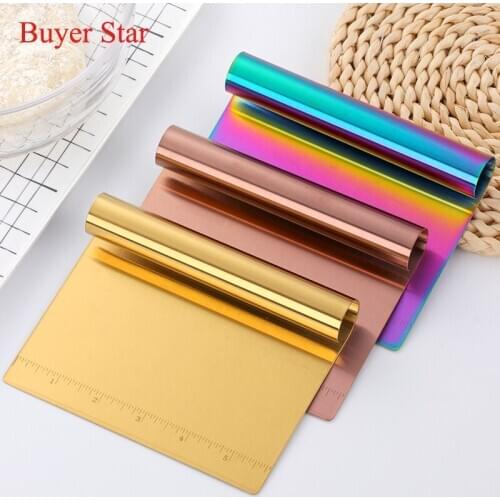 Stainless Steel Scraper Cake Pastry Cutters with Scaled Ruler Cake Cooking Dough Fondant Spatulas Edge DIY Decorate Baking Tools