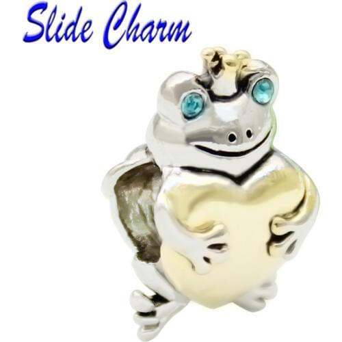 Slide charm free shipping DIY beads Stylish frog prince love charm beads fit Pandora bracelet necklace