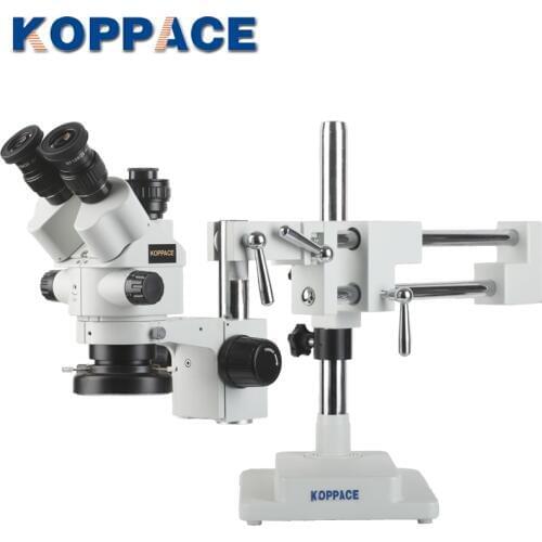 KOPPACE 3.5X-90X Stereo Microscope Trinocular 0.5XCTV With Magnification Locking Function Dual Arm Bracket Industrial Microscope