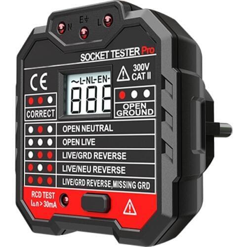 EU Plug Socket Tester LCD Display Voltage Tester Socket detector Ground Zero Line Plug Polarity Phase Check RCD Button