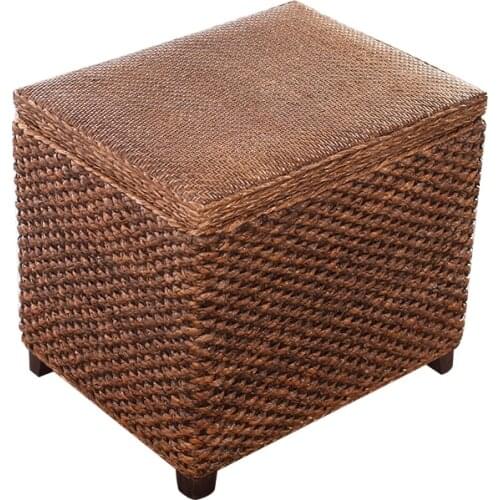 Solid wooden storage stool light simple rattan pouf breathable adult sofa bed end taburete