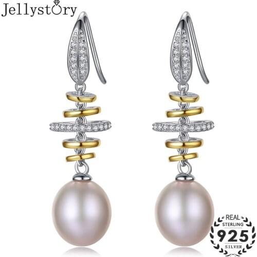 Jellystory New 925 sterling silver Pearl Jewelry natural freshwater pearl drop earrings for women Silver Wedding Dangle Earring