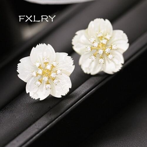 FXLRY Handmade white pearl shell flower earrings For Women Fashion Jewelry