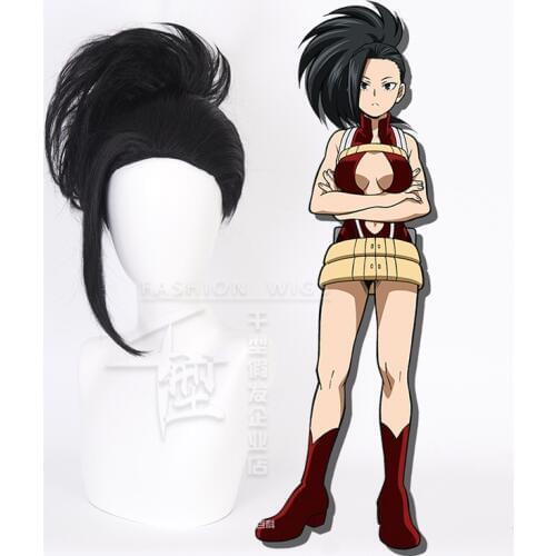 My Hero Academia YAOYOROZU MOMO Women Black Wig With Chignon Cosplay Costume Boku no Hero Academia Heat Resistant Hair Wigs