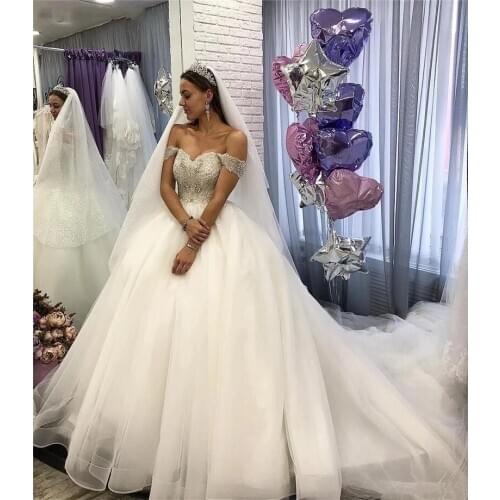 Angelsbridep Sweetheart Tulle Ball Gown Wedding Dress 2021 Vestidos De Novia Luxry Crystal Beaded Court Train Formal Bride Dress