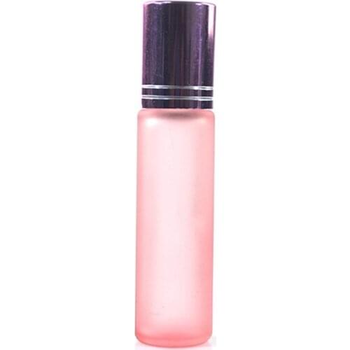 100pcs *10ml Pink Glass Bottle Roll On Empty Fragrance Perfume Essential Oil Bottles With Metal Ball Roller Black Aluminum Cap