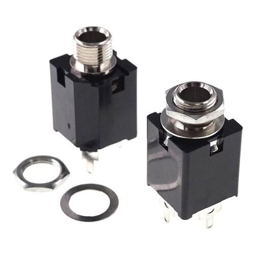 200 pcs Thread lock panel mount 1/4" 6.35 mm stereo phone Jack socket Headphone Connector 3 conductor 5 contact through hole