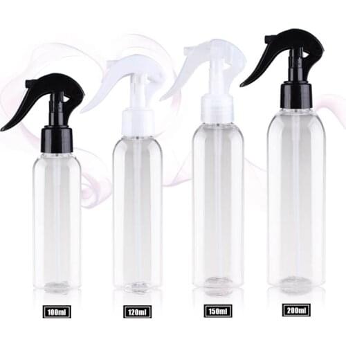 24MM 100ml 120ML 150ML 200ML Roud Shape Transparent PET Bottle With Mist Trigger Sprayer 4oz 5oz Plastic Containers 24pcs