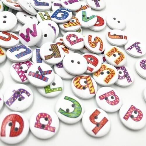 30/50/100pcs 15mm Mix Alphabet Pattern Wooden Buttons Fit Sewing and Scrapbook WB176