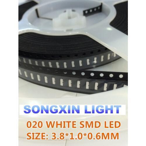 5000PCS 020 White 3806 3810 Side View SMD/SMT Original SMD led side view 020 white LED lamp light 1800-2500MCD 3.8*1.0*0.6mm
