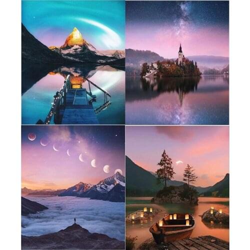 Starry Sky 5D DIY Full Round Diamond Painting Landscape Cross Stitch 3D Embroidery Rhinestone Mosaic Home Decor Art Y712