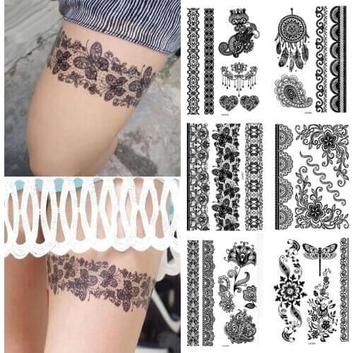 6 Sheet Black Lace Tattoo Temporary Template for Wedding Birthday Party Concert Night out Professional Tattoo Supplies