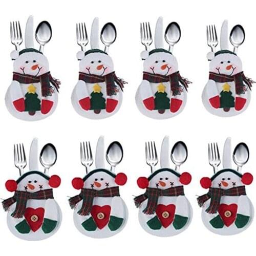 8Pcs Christmas Decoration Restaurant Hotel Layout Non-Woven Old Man Snowman Christmas Knife And Fork Bag Cutlery Cover