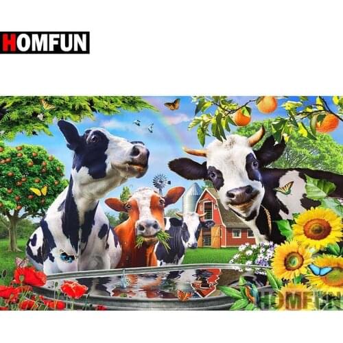 HOMFUN Full Square/Round Drill 5D DIY Diamond Painting "Cow landscape" Embroidery Cross Stitch 5D Home Decor Gift A17947