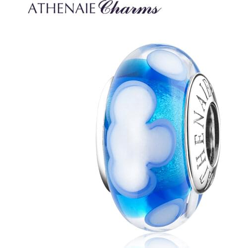ATHENAIE 2020 New Murano Glass Beads 925 Sterling Silver Bule Sky Clouds Charms for DIY Bracelets Necklace Women Summer Jewelry