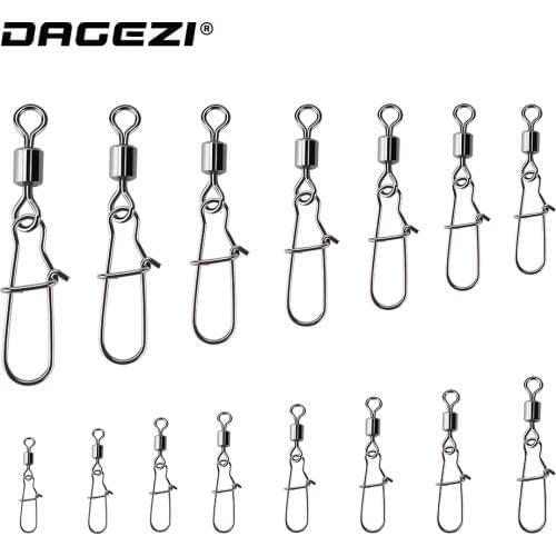 DAGEZI 100pcs/lot Fishing Connector Rolling Swivel with Nice Snap stainless steel fishing tackle box