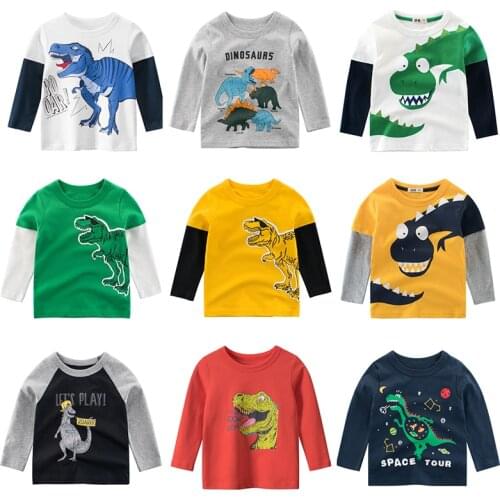 Long Sleeves Children T-Shirts Print Dinosaur Cotton Boys T Shirt Kids T Shirt Autumn Spring Kids Girls Tops Children Clothes