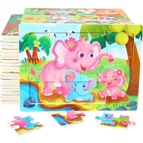 Baby Toys 15*11cm Wooden 3D Puzzle Vehicle Animals Fruits Cognition Wood Jigsaw Puzzle Educational Toys For Children
