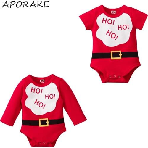 2021 0-24M Infant Baby Boy Girl Xmas Romper Santas Costume Clothes HO! HO! HO! Letter Print Short/Long Sleeve O Neck Playsuit