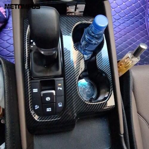 For Hyundai Santa Fe 2019 2020 Water Cup Holder Gear Shift Box Cover Trim Decoration Frame Carbon Fiber Inner Car Accessories