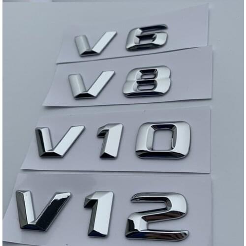 V6 V8 V10 V12 Letter Number Emblem Chrome Logo Car Styling Fender Side Discharging Capacity Badge Sticker for Benz C200 E300