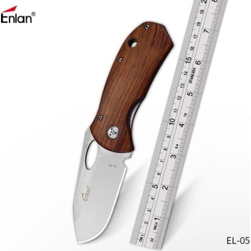 ENLAN F1 Pocket Knife 8Cr13mov Steel, Tactical Hunting knives Survival Rescue Utility knife Gift EDC Tool Wood Handle