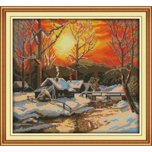 Winter morning cross stitch scenery embroidery set 14CT 11CT count printing canvas cotton thread embroidery kit home decoration