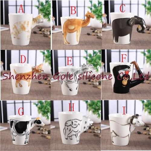 25pcs New 25 color arrival Creative gift Ceramic coffee milk tea mug 3D animal shape Hand painted animals Giraffe Cow Monkey cup