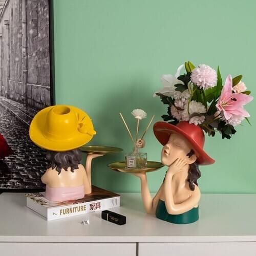 Nordic Creative Resin Head Vase Abstract Sculpture Crafts Home Desktop Decor Ornaments Flower Pot Accessories Dried Flower Vase