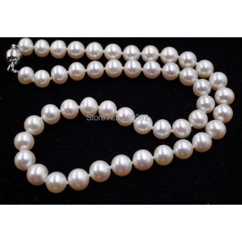 AAA 8.5-9MM near round white fresh water pearl necklace free shipping