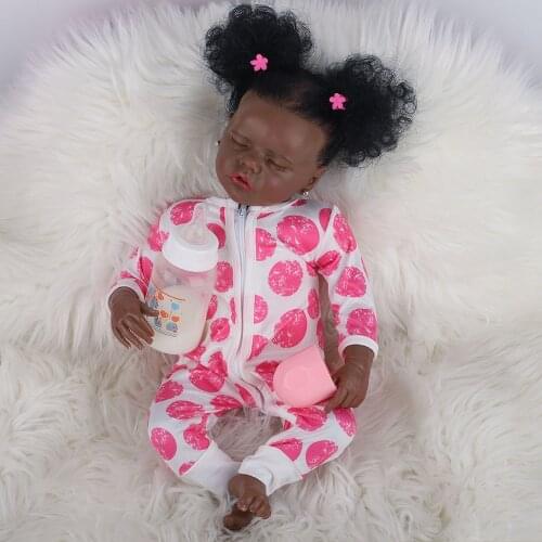 43cm New black skin saskia with teeth reborn todderl girl baby doll full body silicone African American baby