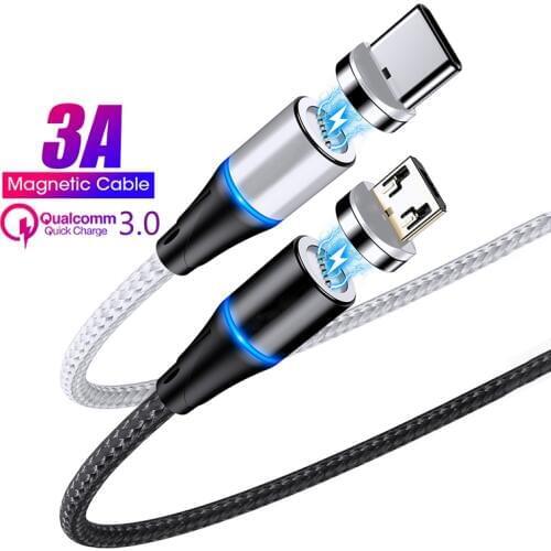 Magnetic USB Cable Support 3.0 Charger In Micro USB Type C for IPhone X Samsung S8 S9 Huawei 3A Fast Charging Mobile Phone Cable