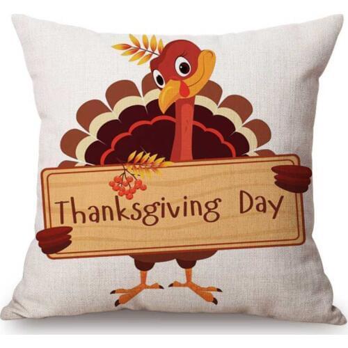 Lovely Cute Cartoon Animal Thanksgiving Turkey Home Decorative Pillow Case US Autumn Home Decor Cotton Linen Sofa Cushion Cover