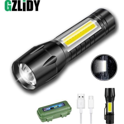 USB Rechargeable Mini LED Flashlight 3 Lighting Mode COB + XPE Zoom Torch Waterproof Portable for Camping, Cycling, Work, Etc