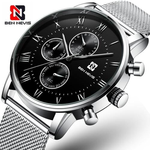 Watches Mens 2021 Top Brand Luxury Casual stainless Steel Mens Watch Business Clock Male Sport Waterproof Date Chronograph