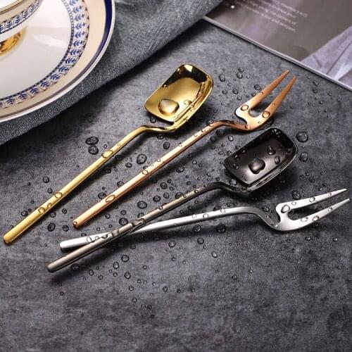 6pcs/set Demitasse Espresso Spoons Mini Coffee Spoons 5.6 Inche Dessert Sugar Tea Ice Cream Spoons Dessert Cake Fruit Forks Set