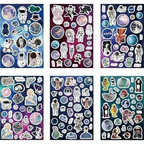 Universe Laser Color Stickers Set Space Trip Galaxy Planet Explore Alien Sticker Diary Decoration Home DIY Art Kids Gift F843