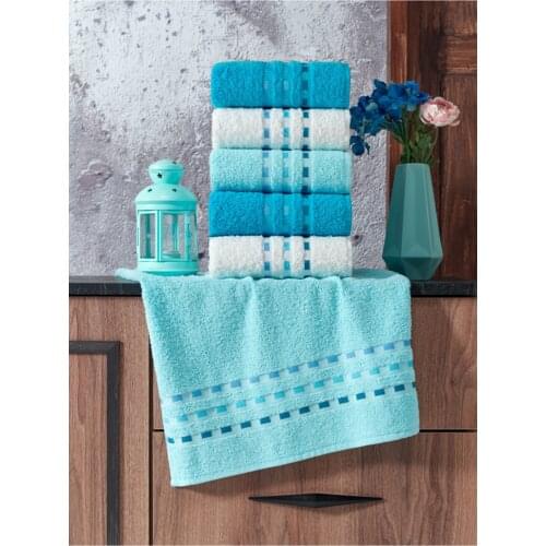 Patterned Mint-Turquoise-White 6Lı Towel Set 50x90Cm Suction Power Is Easy To Clean Dry Quickly quality Product Turkish Hand Sauna Accessories Sets Face Designer Luxury For Adults Spa