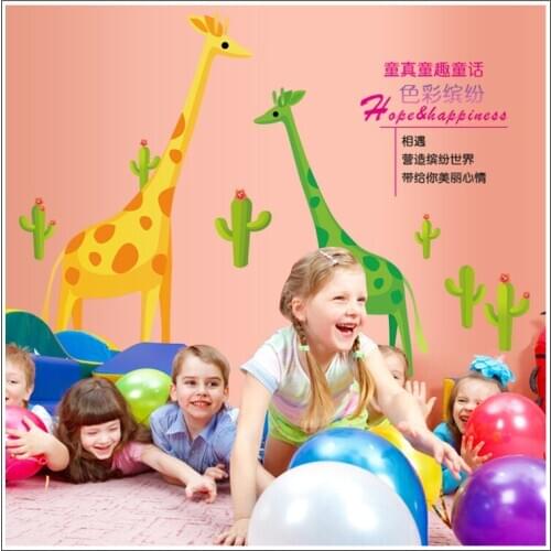 Carton giraffe wall stickers for kids room zy7035 wall decor removable pvc wall decals decorative DIY