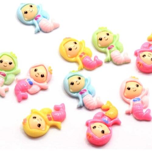 Assorted New Resin Mermaid Cabochons Charms Pastel Color Flatback Mermaid Fish Beads Craft Kawaii Mermaid Girl Tails C