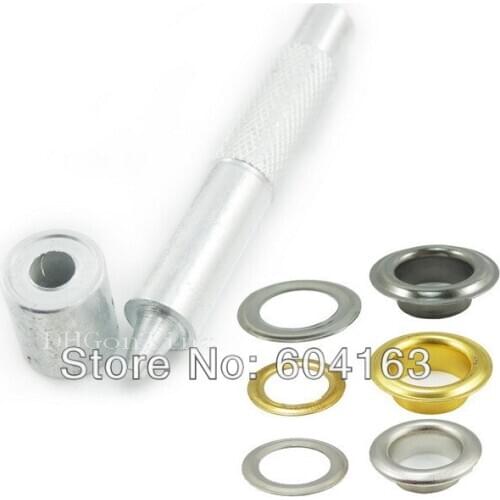 One tool + 100 Sets 3/10'' 8mm Grommet Eyelets Canvas Clothes Leather Self Backing Color Choice