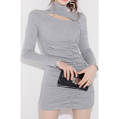 New arrival fashion spring party dress women OL temperament sexy hollow out cotton gray bag hip bottoming slim mini pencil dress