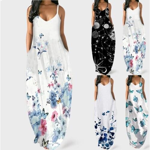 Dress Women Summer New Supply 2021 Madam Butterfly Stars Printing v-neck Condole Belt Dresses Casual Vestidos CFF21025