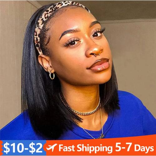 Straight Bob Headband Wig Human Hair Short Human Hair Wigs For Black Women Machine Made Remy Short Bob Human Hair Wigs
