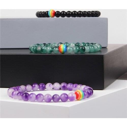 6mm Rainbow Couple Stone Beads Handmade Trendy Bracelet Lucky Women Men Friend Fashion Bracelet Jewelry Party Gifts Wholesale