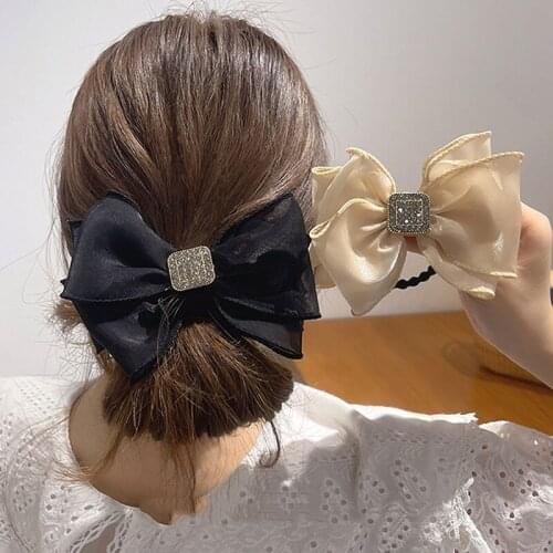 Ruoshui Yarn Bowknot Hair Ties For Woman Crystal Scunchie Women Hair Accessories Rubber Band Lady Ponytail Holders Hair Rope