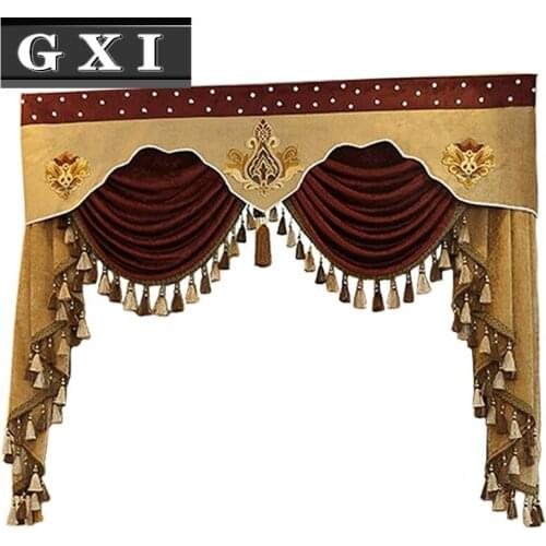 GXI Luxury Jacquard Chenille Wave Shape Beading Valance Fabric for Curtains Coffee Roman Valance Home Decoration Finished Goods
