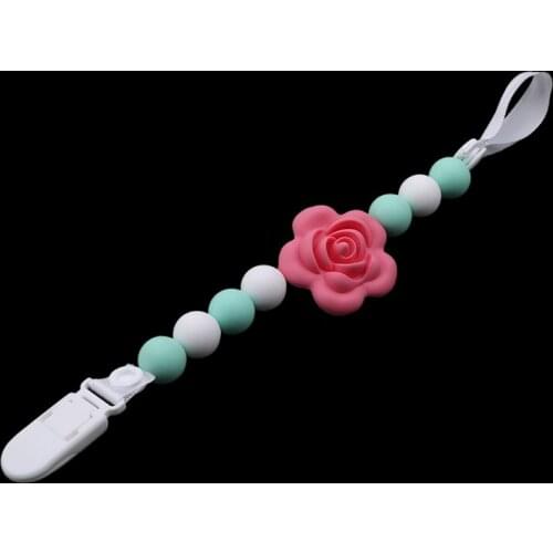 Silicone Pacifier Clips Funny Nipple Chain Safe Teething Chains For Baby Rose Flower Bead Infant Attache Sucette Dummy Clip