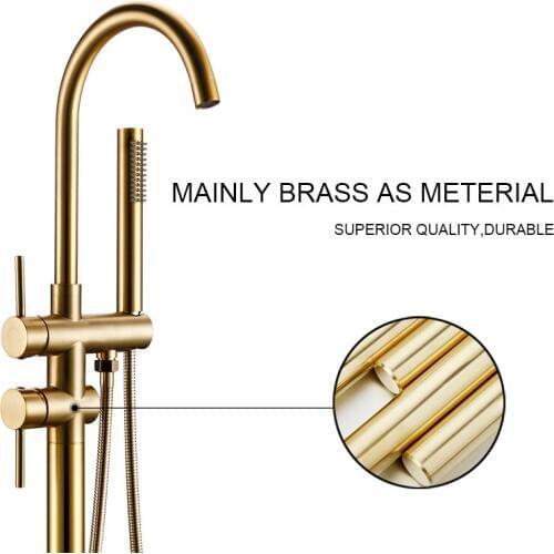 Vidric Matt Gold Burnish Bathroom Luxury Tub Sink Faucet Floor Mount Bathtub Mixer Tap Solid Brass Set Free Standing Hot and Col